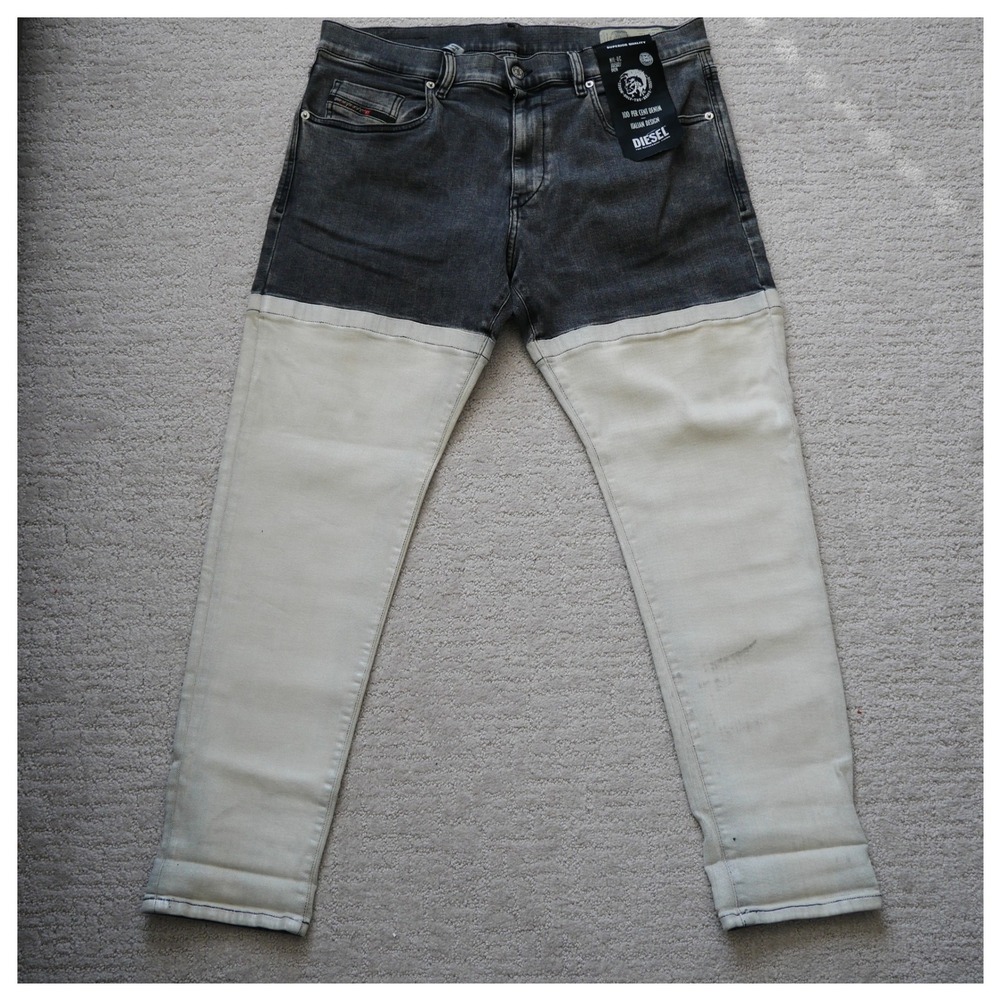 Diesel D-Strukt-G-SP Tapered Jeans Mens 36x30 Two Tone Grey White Made in Italy